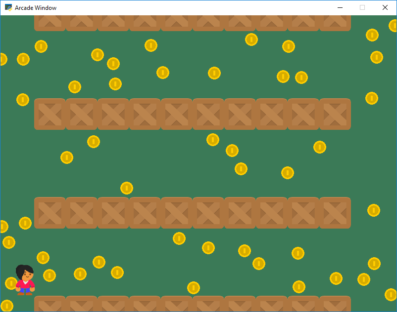 Screenshot of using sprites to collect coins. But no coins on walls or each other