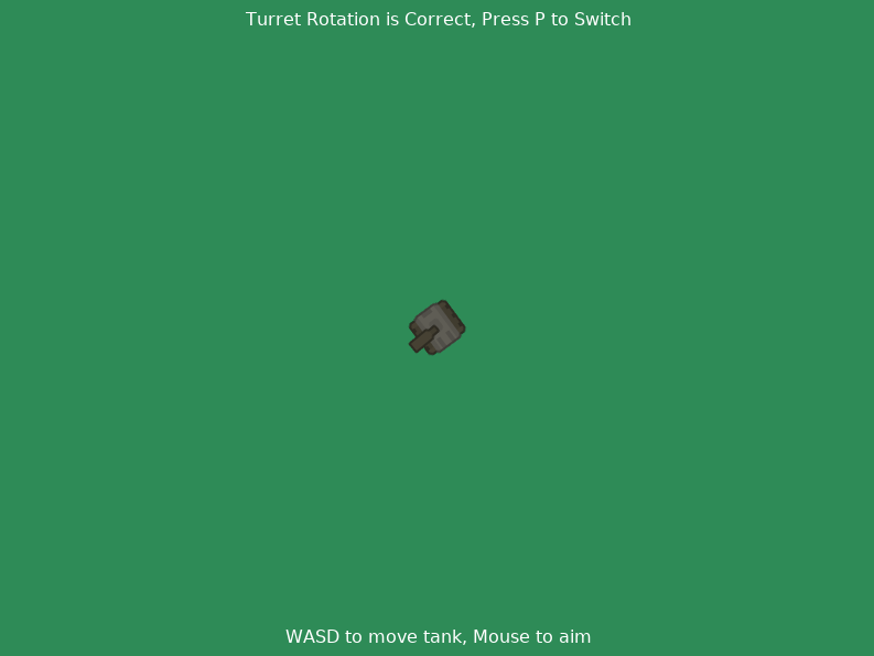 Screen shot of a player controlled tank with rotating barrel
