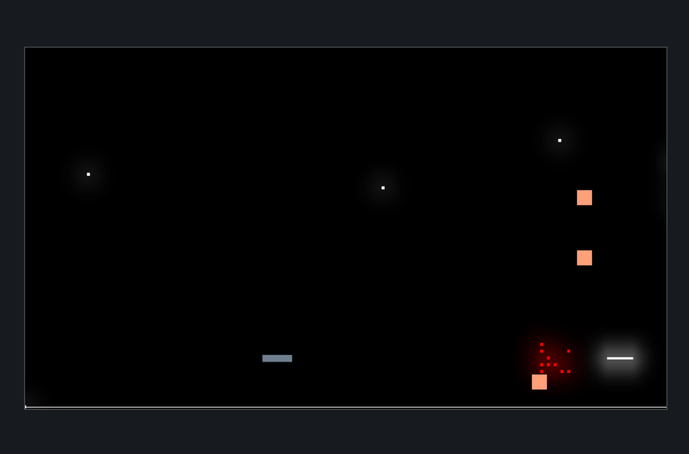 Screen shot of a Defender clone with a bloom/glow effect.